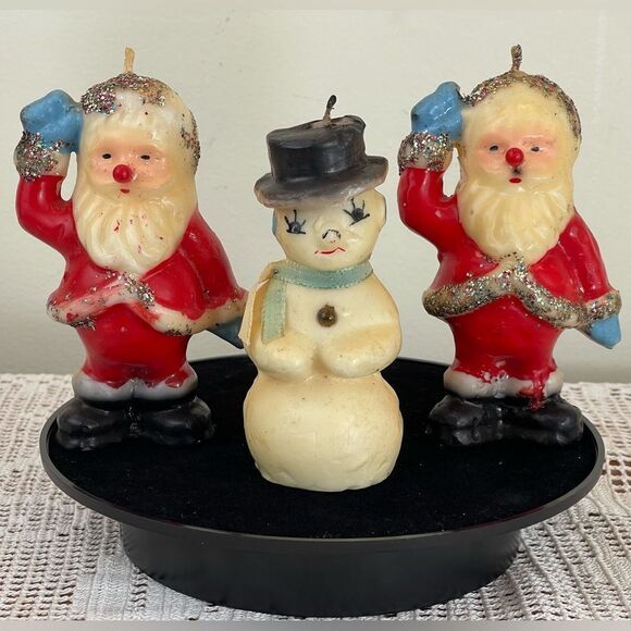 Set of three vintage Christmas candles || Snowman candle vintage || Santa Claus - Picture 1 of 13