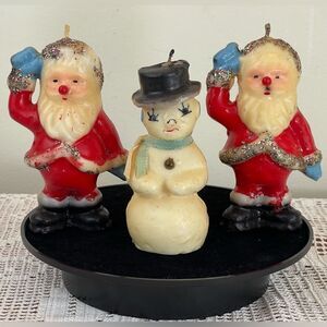 Set of three vintage Christmas candles || Snowman candle vintage || Santa Claus