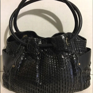 Cole Haan Black woven leather tote handbag