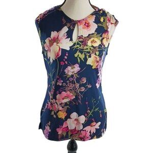 New York & Company Sleeveless Blouse Blue Floral Stretch Womens Size XS