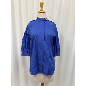 NWT Day DBM Charlie Blue Blouse with Brooch Size 36 MSRP $220