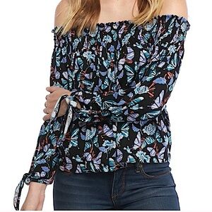 NWT Free People Lexington butterfly floral off shoulder top