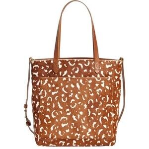 NWT Madewell Transport Tote Animal Print Calf Hair Leather Bag Tan Camel & Ivory