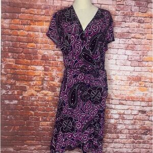 Apt. 9 Purple Black and White Paisley Short Sleeved Wrap Dress