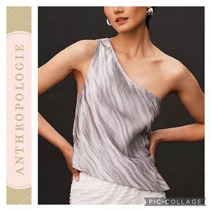 Anthropologie Dolan Silver Pleated One Shoulder Tank Blouse Large NWT