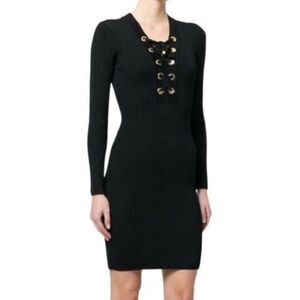 Michael Kors Women's Black Long-Sleeve Ribbed Knit Sweater Dress Size M NWT