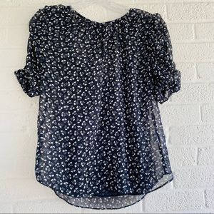 J. Crew Floral Navy Blue White Blouse Top 2 Piece Size XXS Short Sleeves