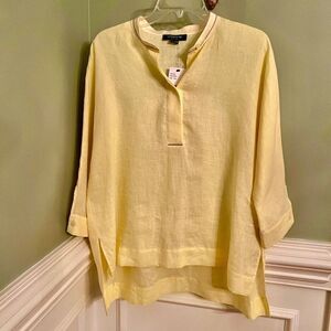 $598 NWT Lafayette 148 Oversized Yellow Linen Tunic Style Top Blouse Shirt SMALL