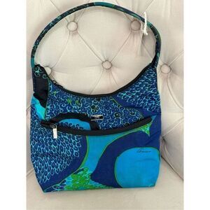 Vintage Gucci Blue Canvas Floral Print Shoulder Bag