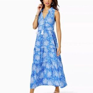 EUC Lilly Pulitzer Malone Tiered Maxi Dress in Blue Croc and Lock It Size SMALL