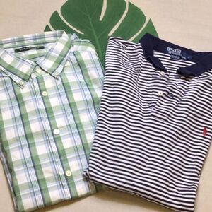 Bundle of 2 Large Shirts Long & Short Plaid Stripe