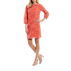 Preston & York Joanne Embroidered Evelet 3/4 Sleeve Coral Sheath Dress