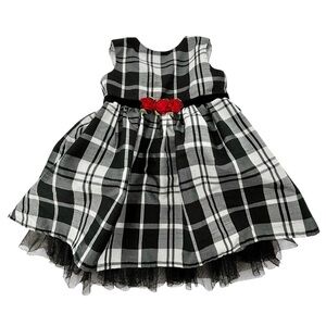 George Toddler 12-19 Months Holidays Dress Checkered 3 Rosettes on Belt & Tulle