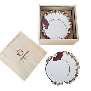 Pottery Barn Turkey 7" Appetizer Dessert Salad Gobble Plates