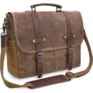 Messenger Bag Waterproof Vintage Genuine Leather Canvas Briefcase Laptop Satchel