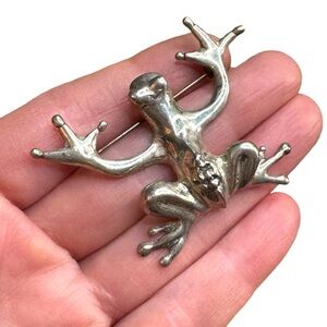 Vintage sterling Silver 925 large Frog Reptile brooch