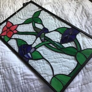 STAINED GLASS HUMMINGBIRD & FLOWERS WINDOW DECORATION