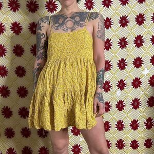 Vintage Sans Souci Yellow Floral Baby Doll Summer Dress