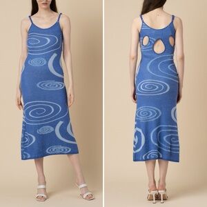 House Of Sunny Galaxy Hockney Cutout Knit Midi Dress A-Line Sleeveless Blue Sz 6