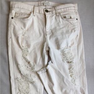 Current/Elliott Distressed Destroyed jeans The Stiletto 28 Raw Hem off white