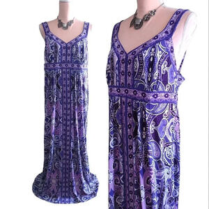 Apt. 9 Purple White Paisley Print Sleeveless Maxi Dress Large