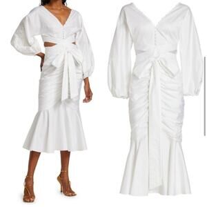 Amur Mailka Embroidered Cutout Sateen White Midi Dress size 4