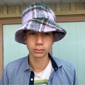 Fuzzy Plaid purple Bucket Hat