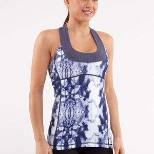 Lululemon Scoop Neck Ink Blot White Deep Indigo Heathered Tank Top Size 6