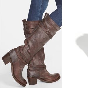 FRYE JANE STRAPPY FATIGUE TALL BOOTS SLOCHY