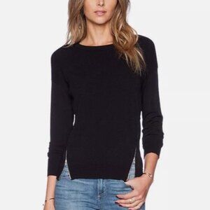 Autumn Cashmere Texturized Crew With Side Zippers In Black, S