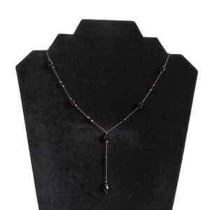 Black & Silver Tone Shiny Beads Lariat Y Drop Style Lightweight Fashion Necklace