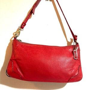 Coach red distressed leather shoulder handbag