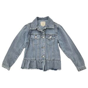 Hayden Girls Acid Wash Denim Jacket Raw Hem Ruffled Size Small 100% Cotton NWOT