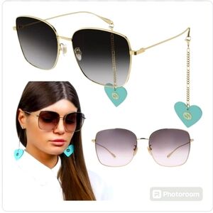 Gucci GG1030SK-003-60 Gold Sunglasses With earring accessories