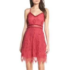 Foxiedox Anthropologie Gloria Lace Mini Dress Pink/Red Size M NWT