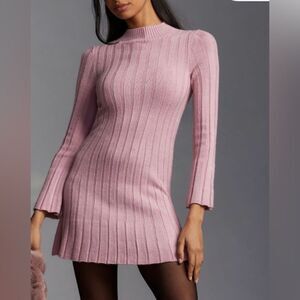 NWT Anthropologie Long Sleeve Sweater Mini Dress Pink size large