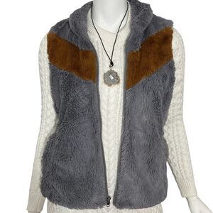 Women's Patagonia Los Gatos Fleece Full Zip Gray & Brown Vest -- M