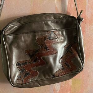 Vintage Dark grey and brown leather snake skin crossbody bag