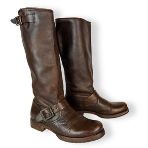 Frye Veronica Slouch Tall Leather Boots Brown Pull On Round Toe