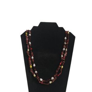 Bundle of 2 Brown and Multicolored Lightweight Plastic Beaded Layering Necklaces