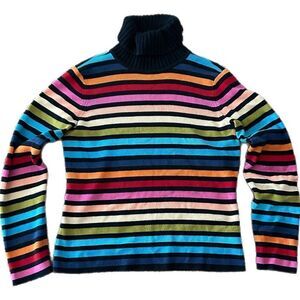 Vintage Y2k multicoloured striped ribbed turtleneck one size