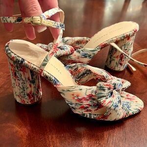 NWOB Loeffler Randall Camellia Floral Print Pleated Heels Sandals Shoes Size 9