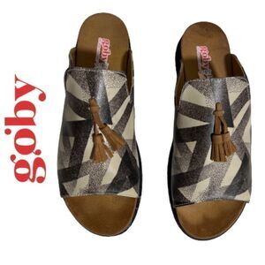 Goby Graphic Print Suede Tassel Slip On Mule - EU 39/US 8