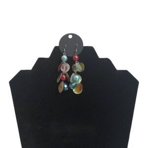 Colorful Beaded and Round Abalone Shell Discs Dangle Statement Style Earrings