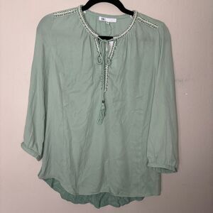 DR2 by‎ Daniel Rainn Women's Blouse Small Green Boho Flowy Keyhole Shirt