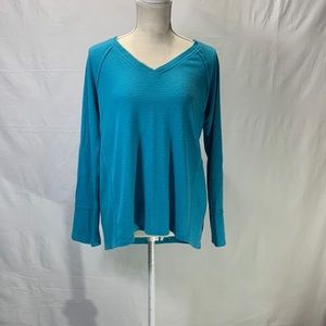 Wildfox V-Neck Haley Brushed Thermal Long Sleeve Blue Shirt Size Small