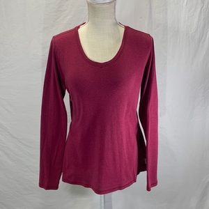 Carhartt Long Sleeve Rounded V-neck Wine Red Tee Top Size L (12-14)