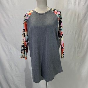 LuLaRoe Simply Comfortable 3/4 Floral Print Sleeve Solid Gray Size XXL