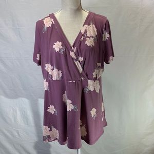 Torrid V-neck Floral Print Purple Shirt Size 1 (1X 14)