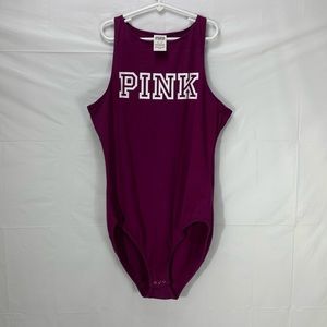 PINK Victoria’s Secret Sleevless High Neck Eggplant Purple Bodysuit Size…